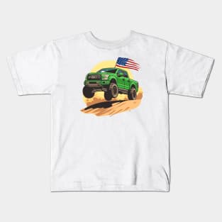 F150 car truck offroad jump on desert green Kids T-Shirt